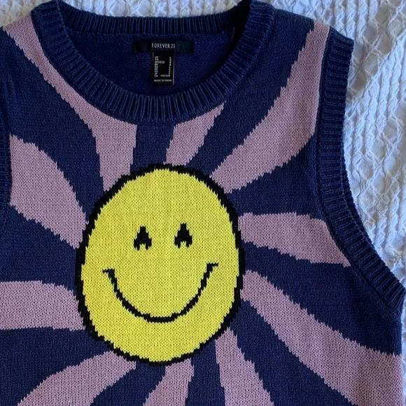Forever 21 Smiley Face Knit Vest - Yellow and Purple - Picture 6 of 16